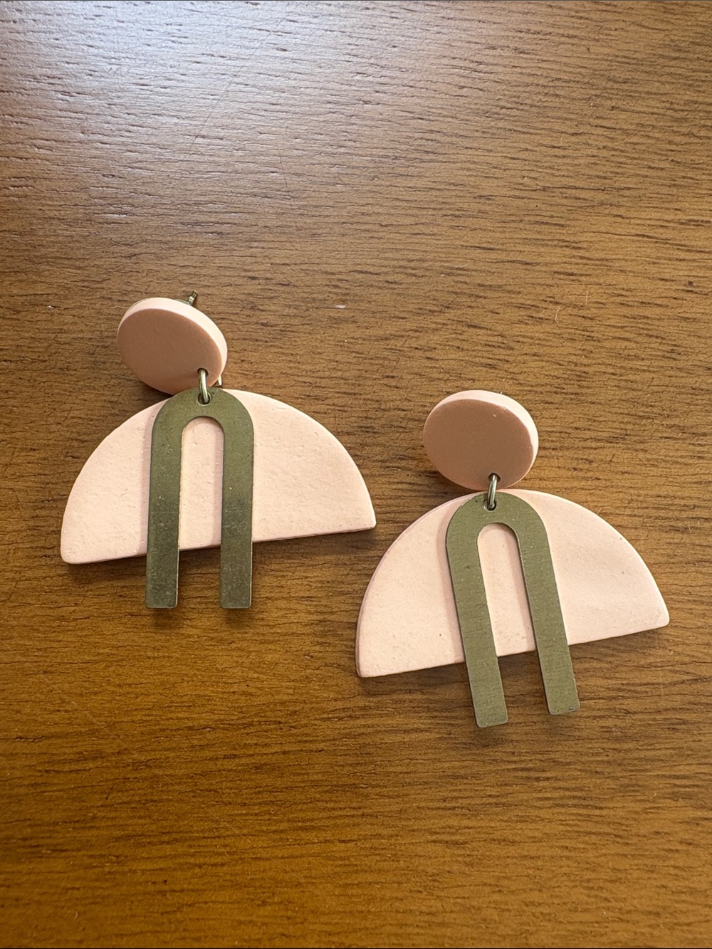 Madewell Pink and Brass Geometric Drop Earrings